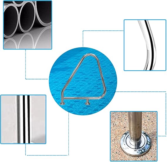 Pool Handrail,304 Stainless Steel, Swimming for Swimming Pool/Sloped Entry/Spa/Water Park, Silver