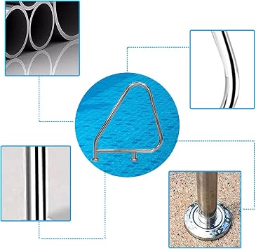 Pool Handrail,304 Stainless Steel, Swimming for Swimming Pool/Sloped Entry/Spa/Water Park, Silver