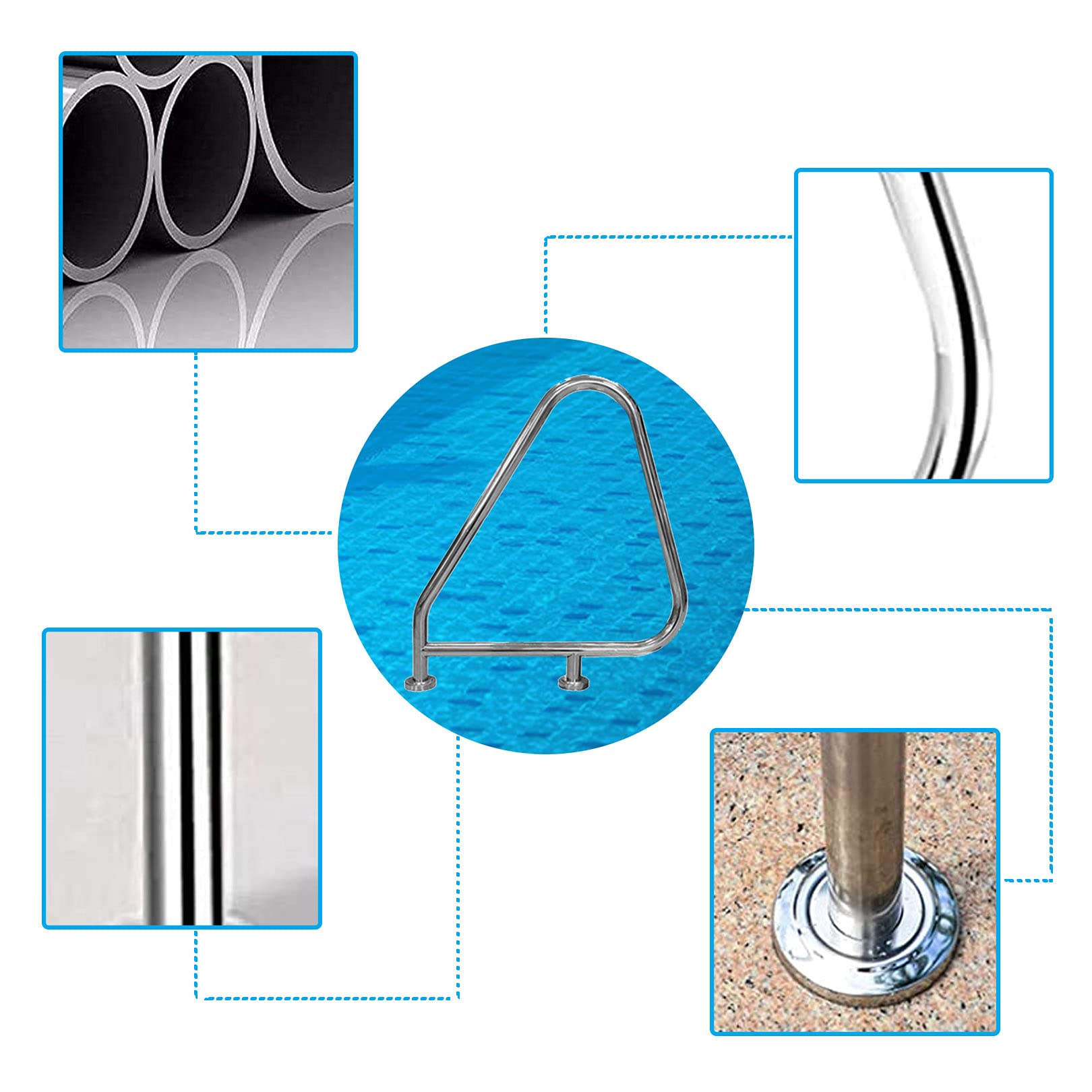 Pasamanos de Seguridad para Piscina Pasamanos de Piscina Pasamanos de Piscina para Piscinas enterradas con Base de Montaje rápido Material Inoxidable