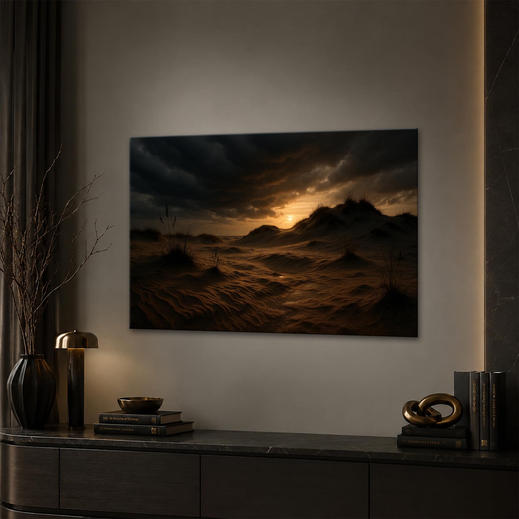 deyoli Obraz na płótnie zachód słońca na wydmach z trawą 100 x 70 cm kolorowy