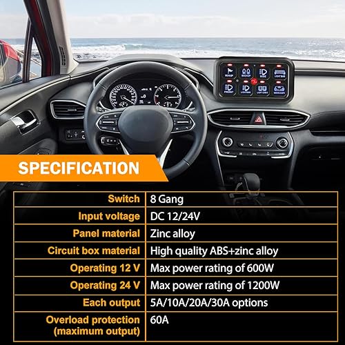 Miniatura 9 de Auxbeam Panel de interruptor de 8 bandas + luces LED redondas ámbar de 4 pulgadas y 90 W, luz de conducción redonda súper brillante con kit de arnés