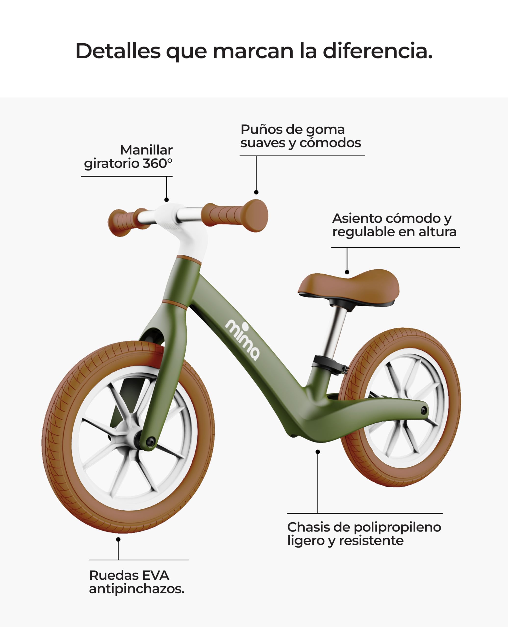 Mima Zoom Lite Bicicleta Sin Pedales para Niños 2, 3, 4 y 5 años | Bicicleta de Equilibrio Ultraligera | Asiento Ajustable | Ruedas Antipinchazo