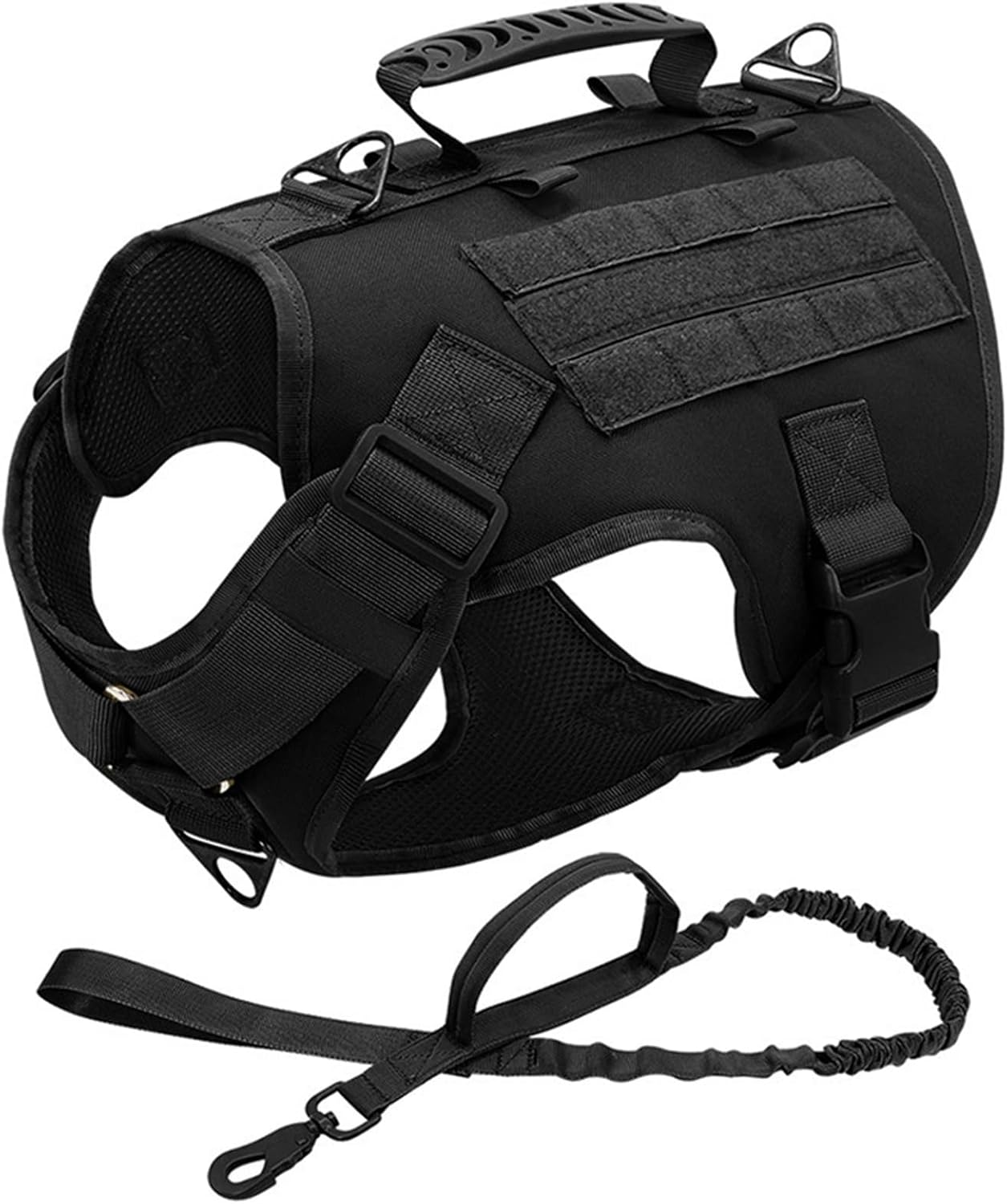 Tactical Dog Harness Nylon Tactical Dog Harness Collar Leash No Pull Pet Harness Vest for Medium Large Dogs Training Molle Harness Pouches (Color : Brown, Size : S)