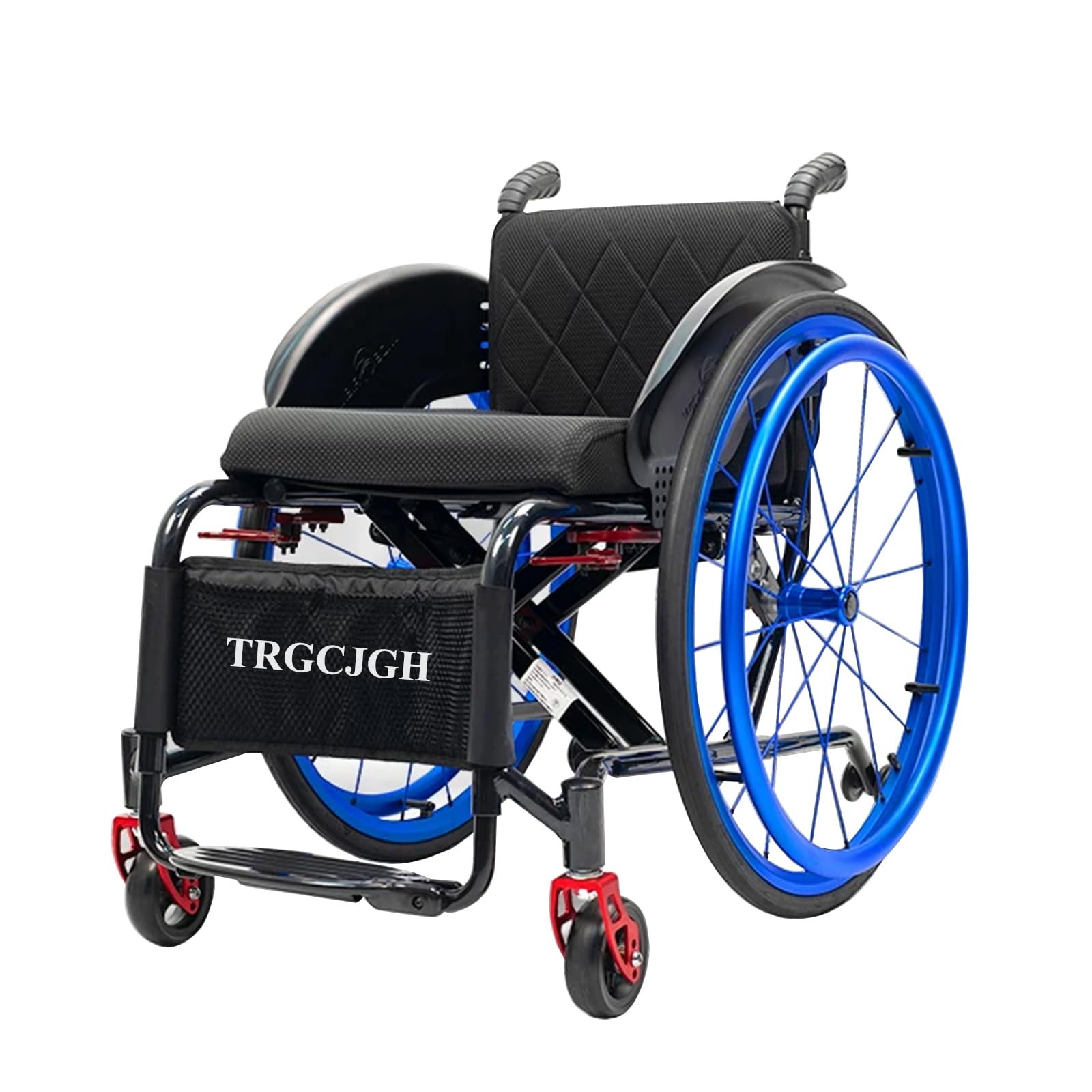 Sedia a rotelle pieghevole, Manuale, Carrozzina da transito, Alluminio, per disabili, Carrozzina disabili ad autospinta(16.5" Wide Seat,Blue)