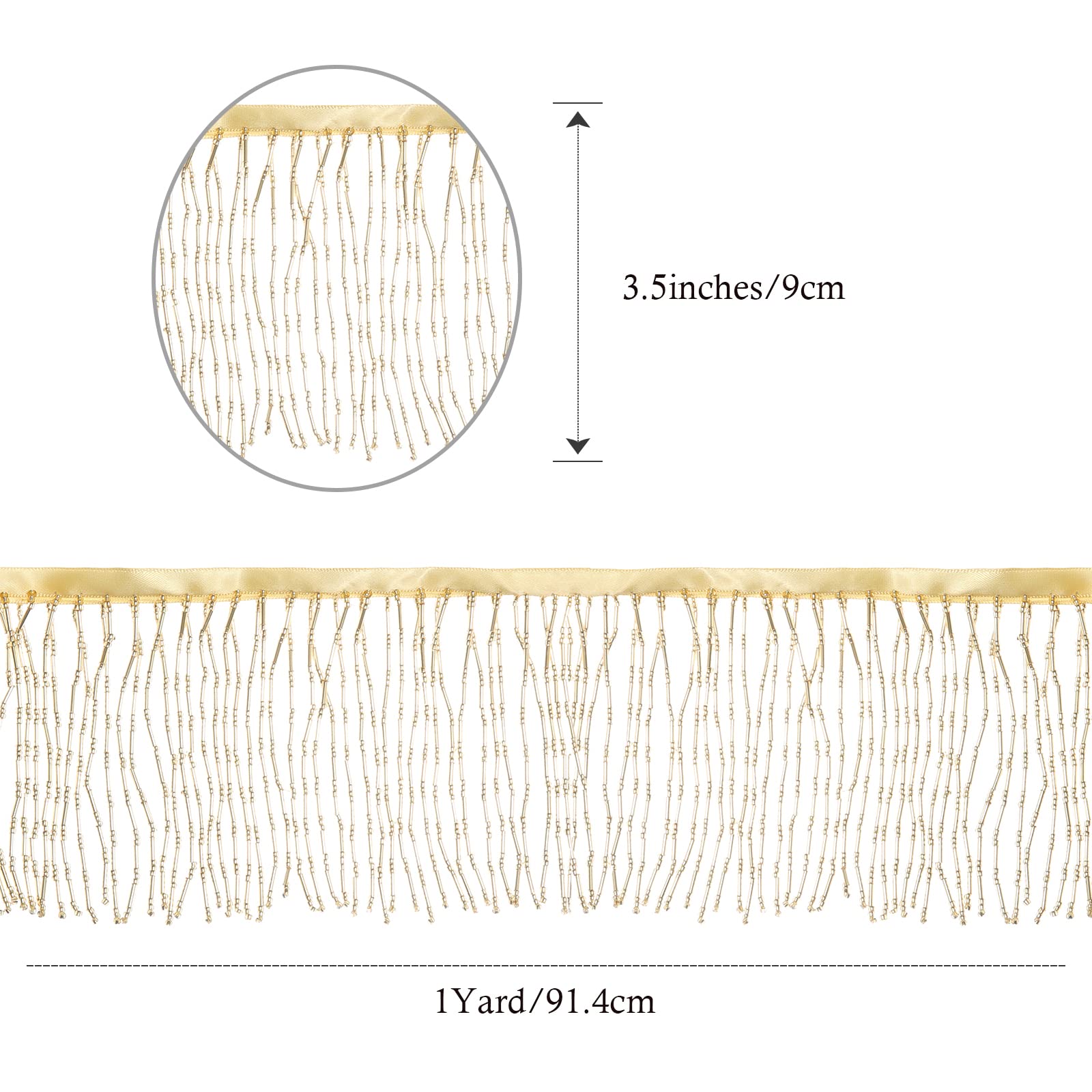 AWAYTR 1 Yard Beaded Fringe Trim - 3.5in Wide Glass Beaded Fringe for Dress Clothing and DIY Crafts (Glod)