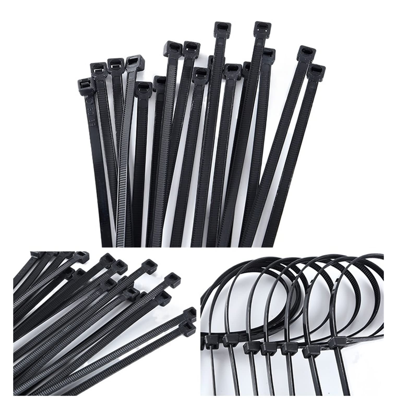 Kunststoff-Nylon-Kabelbinder, 100 Stück, schwarz, 5 x 300 Kabelbinder-Befestigungsring, 3 x 200 Kabelbinder-Reißverschluss mit 5 x 200 selbstsicherndem Nylon-Kabelbinder (Farbe: 3 x 60 mm) (4 x 250