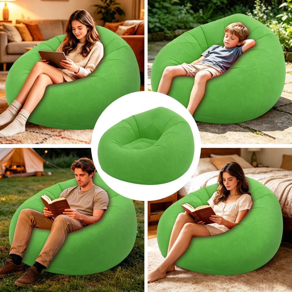 Pouf gonfiabile, divano gonfiabile, pieghevole, per esterni, con pompa (verde)