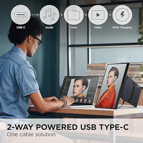Miniatura 4 de ViewSonic VP1656 Monitor portátil IPS de 15.6 pulgadas 1200p con alimentación de 2 vías 40W USB C, validado por Pantone, calibrado de fábrica