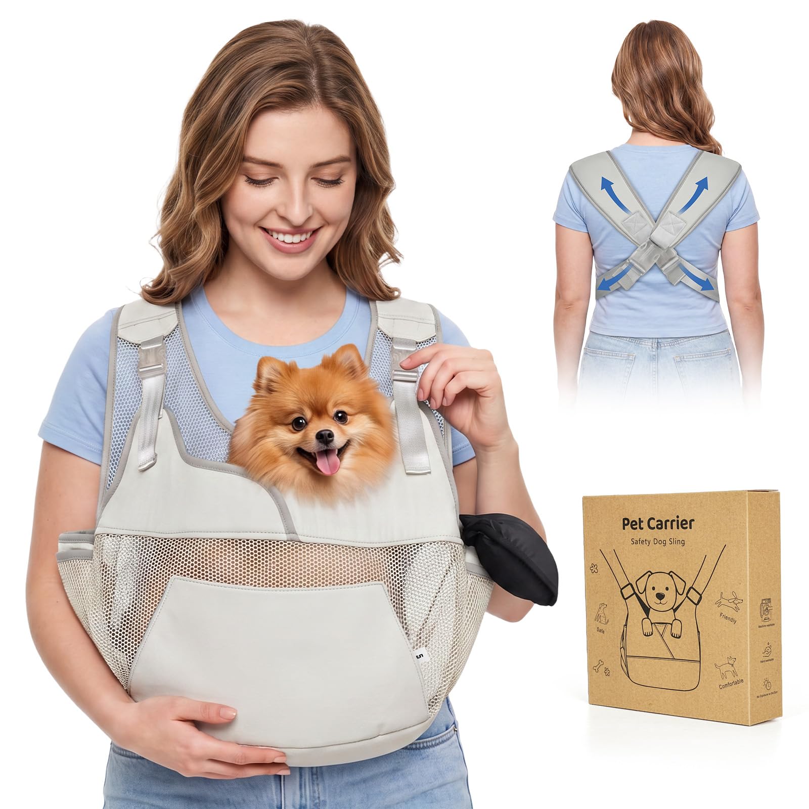 Breathable Dog Sling Carrier for Small Dogs With Thickened Bottom Support