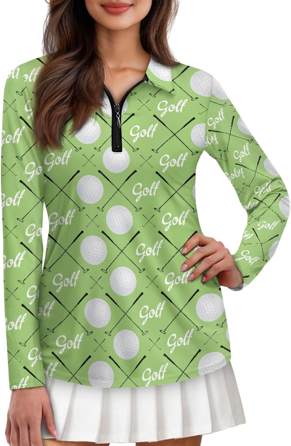 Suobstales Women's Golf Shirts Long Sleeve Tennis Polo Shirts with Collar Quick Dry Workout Tops Athletic Golf Outfits