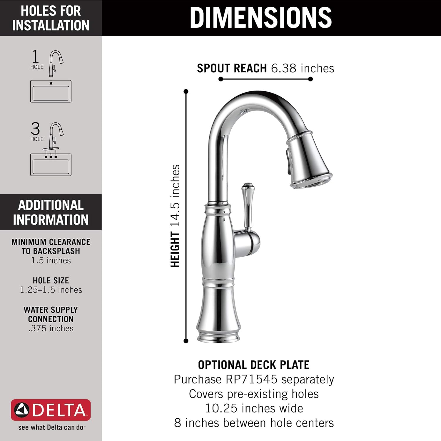 Delta Cassidy Chrome Bar Faucet with Pull Down Sprayer, Modern Single Hole Prep Sink Faucet, Single Handle, Lumicoat Chrome 9997-PR-DST