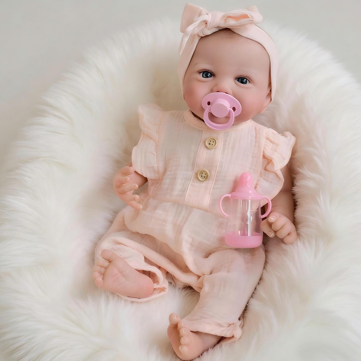 iCradle 19 inches Lifelike Reborn Baby Dolls Girl Full Body Vinyl Lifelike Newborn Baby Doll Painted Hair Realistic Baby Doll Toy for Kids Ages 3+