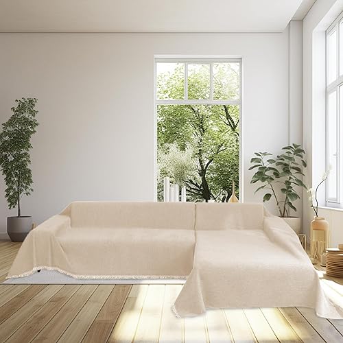 Miniatura 27 de HANDONTIME fundas de sofá beige para sofá, fundas boho de jacquard y corduroy para perros, funda de sofá de felpilla para perros, protector suave