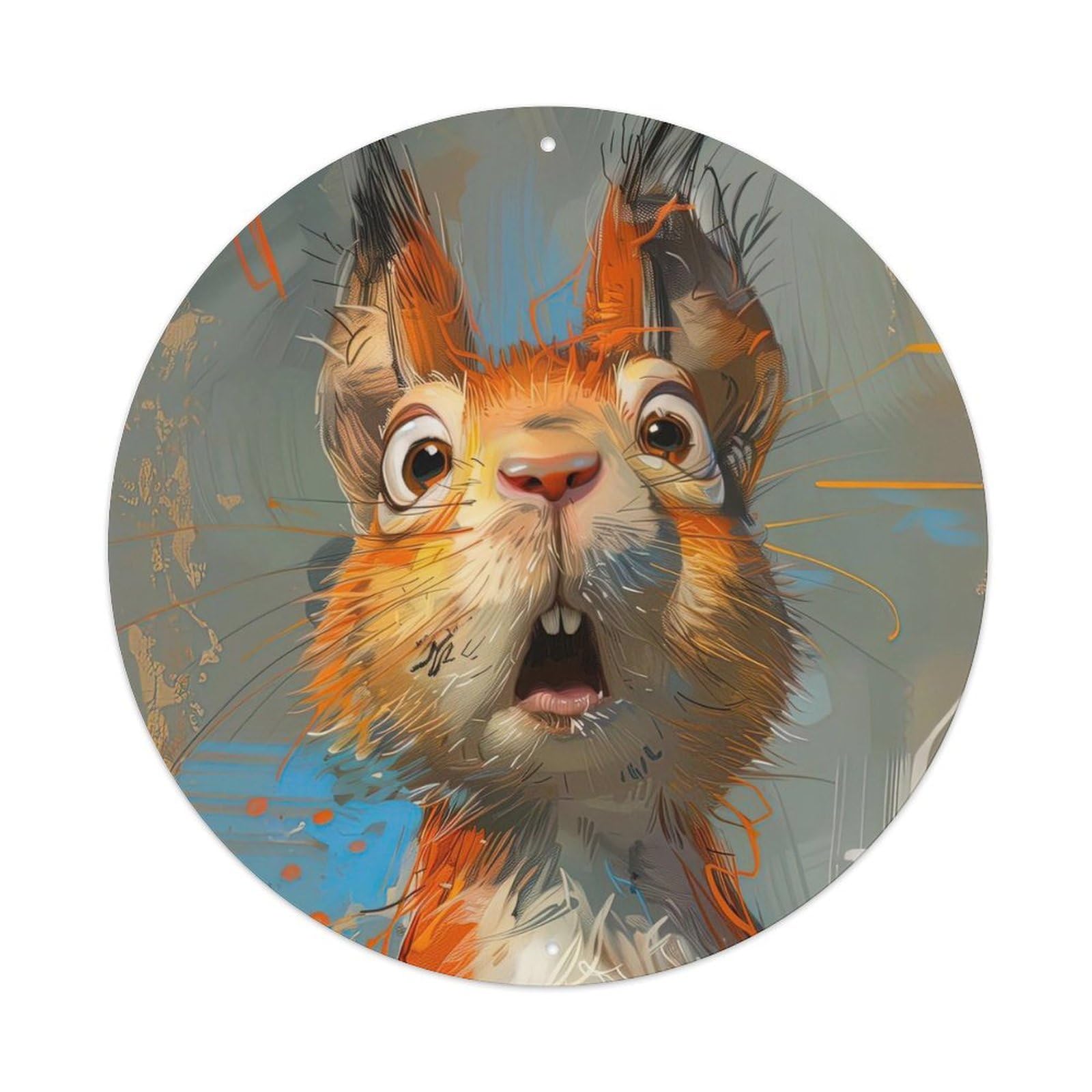 Animal Poster Dazed Squirrel Vintage Metal Tin Sign Plaque Wall Decor for Cafe, Club, Garden Round Metal Poster 8x8Inch