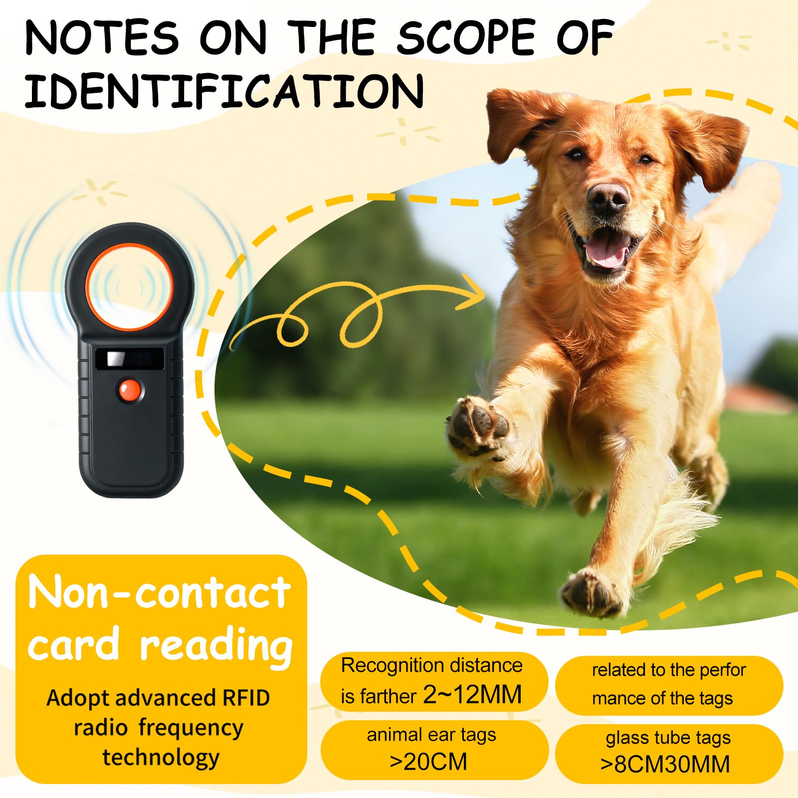 Lecteur de puces pour Animaux, Scanner de puces pour Animaux domestiques, Lecteur de puces pour Animaux, Scanner de puces pour Chats ISO11784/(85) FDX-B/EMID Lecteur de puces électroniques