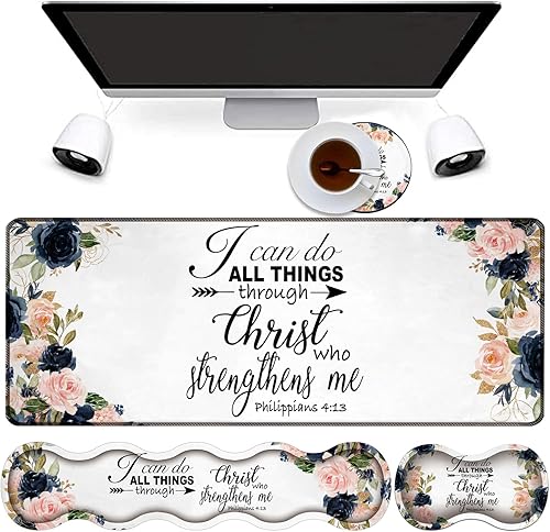 Combo de alfombrilla de mouse 4 en 1, alfombrilla de mouse grande para juegos + soporte de muñeca para teclado + reposamuñecas de mouse + posavasos,