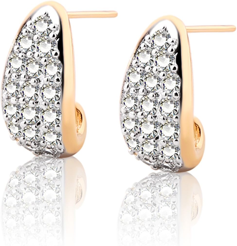 Yves Renaud 15mm Water Drop Shaped Austrian Crystal Pave Drop Earrings - Yellow Gold Plated Studs - Fashion Jewelry for Women, Girls