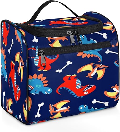 Miniatura 2 de Bolsa de aseo Kawaii con estampado de dinosaurio para mujer, organizador de maquillaje de viaje con gancho para colgar, bolsas de cosméticos de