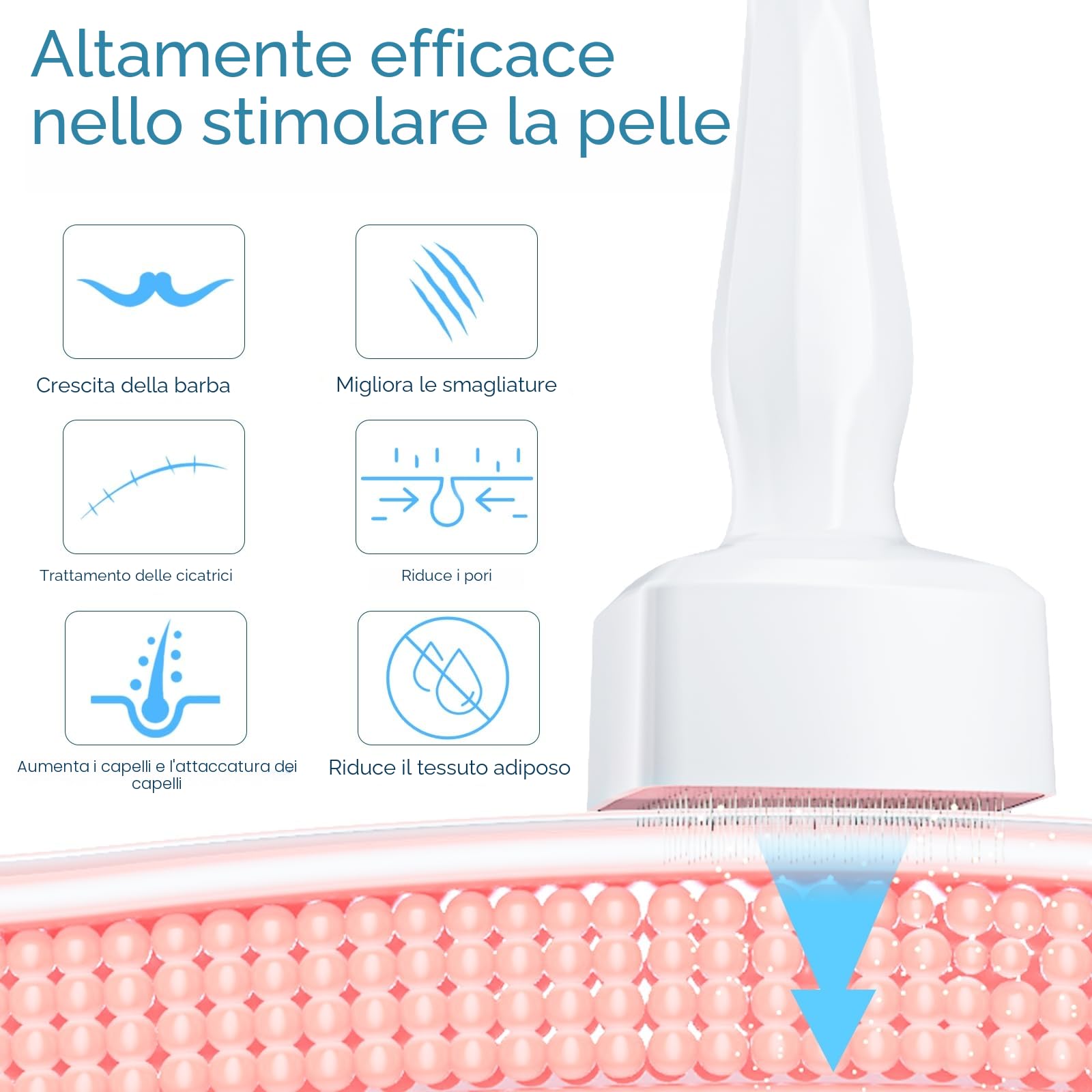 Derma Stamp, Dermastamp Regolabile 0-3 mm, Derma Roller Capelli, 140 Perni, Timbro Professionale Microneedling Stamp per Stimolare la Crescita di Capelli, Barba, Viso