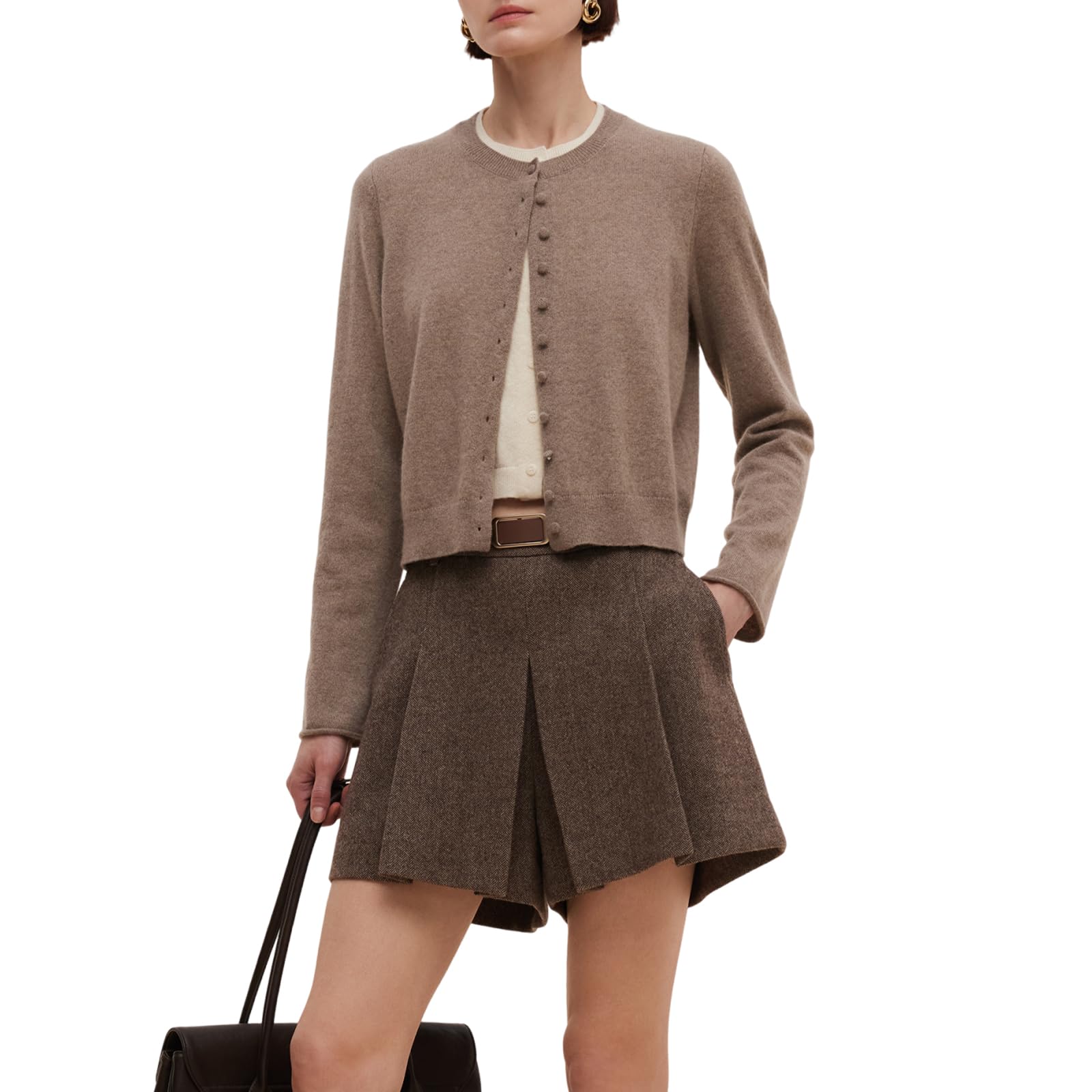 GOELIA 100 Pure Wool Cute Womens Sweaters Trendy Crew Neck Short Sleeve Front Pocket Loose Fit Knit Pullover