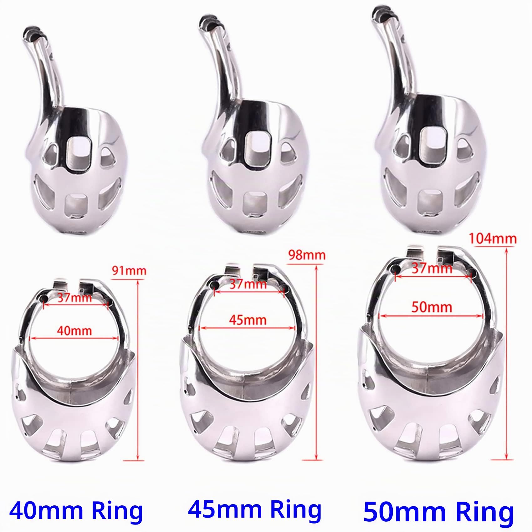 Edelstahl Ultra Small Keuschheitskäfig Hodenkäfig Mit Metall Hoden Bondage Cockringe, Atmungsaktiv Keuschheitsgürtel Hodensack Fesseln Männer Gay Cockcage Male Chastity Device,Silber,45mm