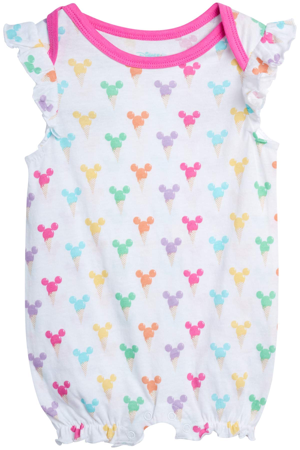 Disney Baby Girls Romper 2 Pack: Minnie Mouse Ruffle Sleeve Romper (Newborn/Infant), Size 0-3 Months, Hot Pink Minnie./ White Multi Hearts
