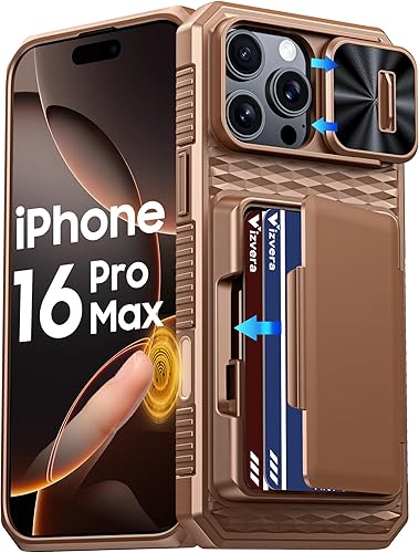 Miniatura 23 de Vizvera para iPhone 16 Pro Max Funda tipo cartera RFID [Soporte para tarjetas][Control de cámara][Cubierta de cámara] Funda protectora de silicona