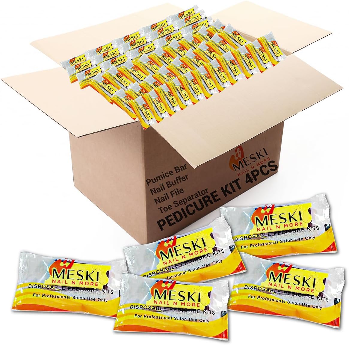 DDKPLASTIC 4-Piece Disposable Pedicure Kit for Foot Care – 200 PCS, Includes Pumice Bar, Mini Nail Buffer, Nail File (80/100 Grit), and Toe Separators – Perfect for Professional Salons and Home Use