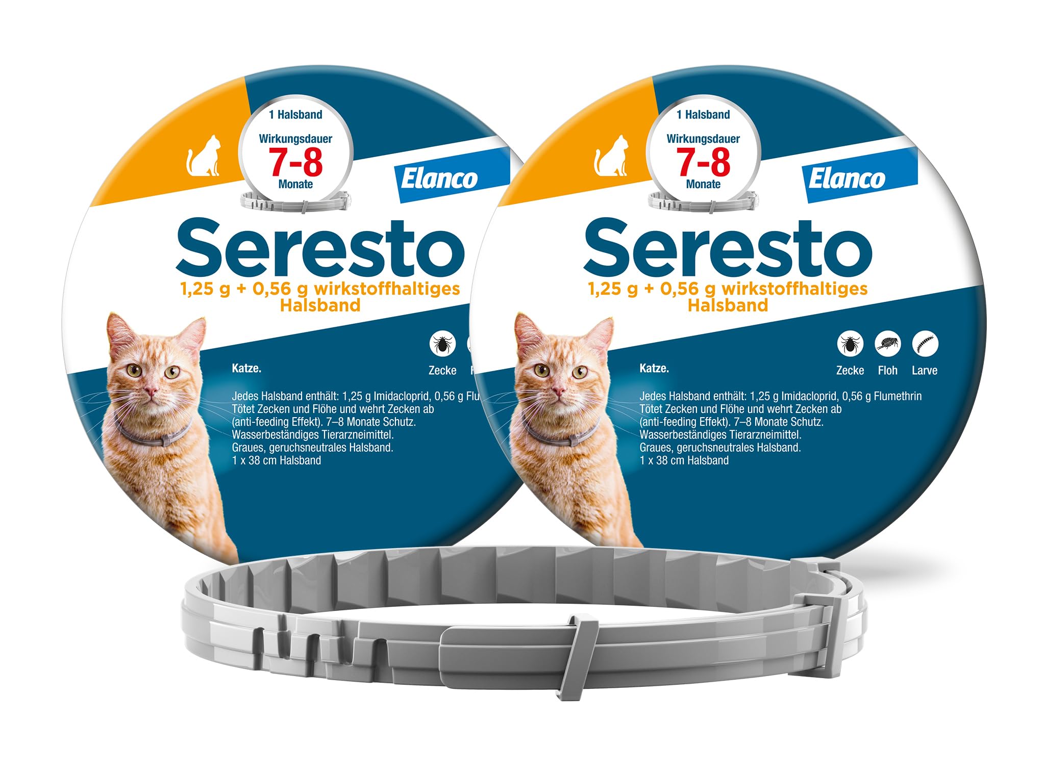 Seresto Halsband fr Katzen im Doppelpack (2 Stck), Zeckenhalsband gegen  Flhe & Zecken, 7-8 Monate Schutz vor Parasiten, Lnge: 38 cm, ...