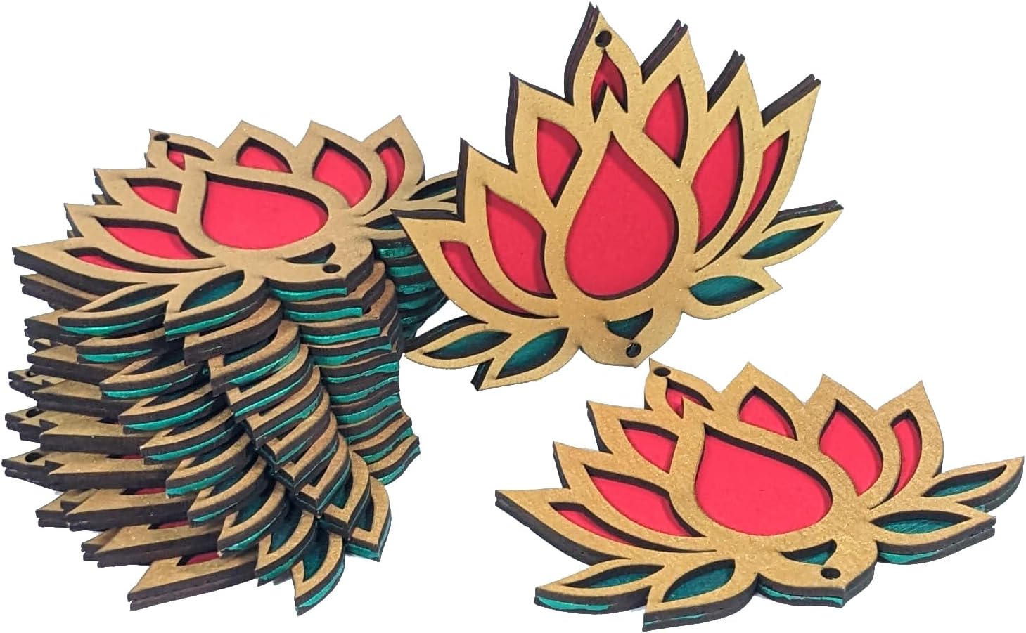 StepsToDoLotus Flower Cutout | Golden & Bright Red Wooden Lotus Cut-Out| DIY Rangoli Kit | Decoration for Diwali, Dashera | for Rangoli,Decorations for All Events, Festival Gift.