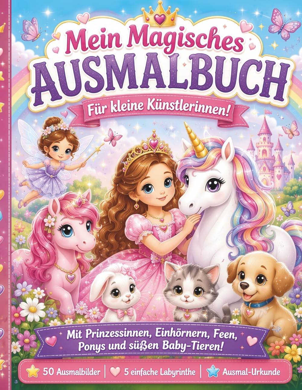 Mein zauberhaftes Malbuch für Mädchen ab 3 Jahren: 50 süße Ausmalbilder mit Prinzessinnen, Einhörnern, Feen, Ponys und Baby-Tieren – großes Kinder ... kreative Mädchen (Großer Malspaß für Kinder)