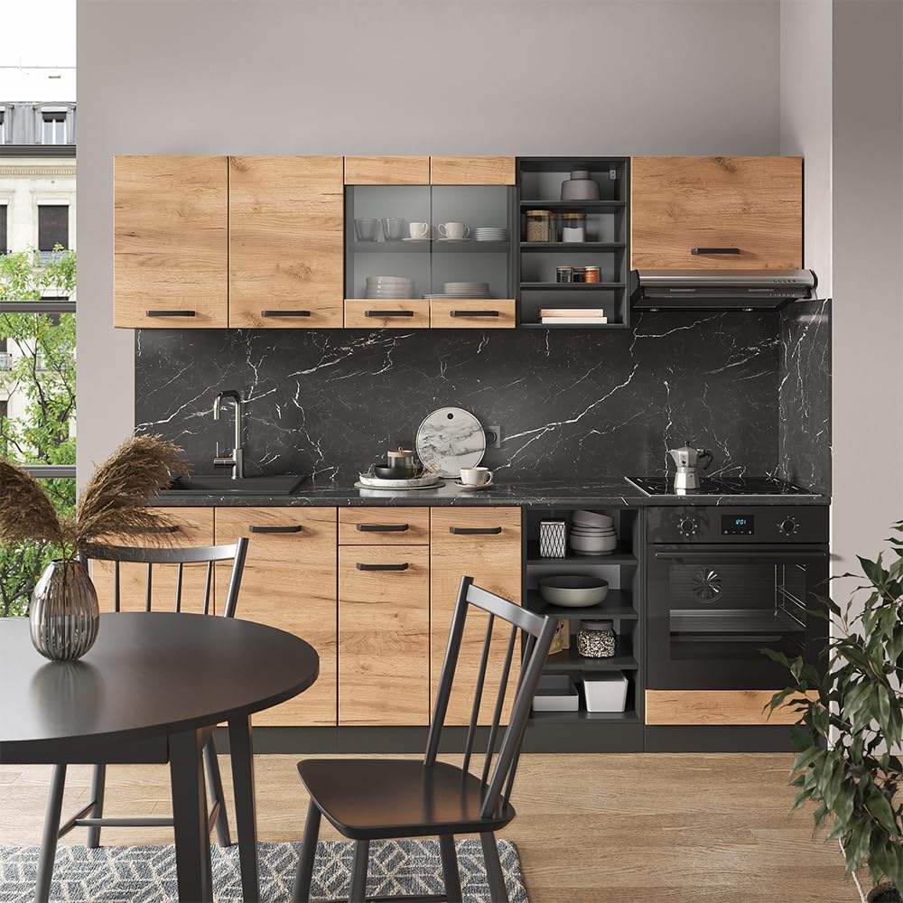 Vicco Küchenzeile R-Line, Goldkraft Eiche/Anthrazit, 240 cm