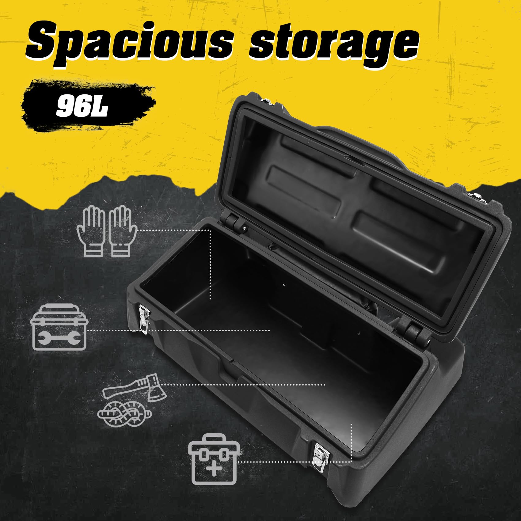 TCMT 96L ATV Rear Passenger Seat Rack Cargo Storage Helmet Trunk Box Luggage Black