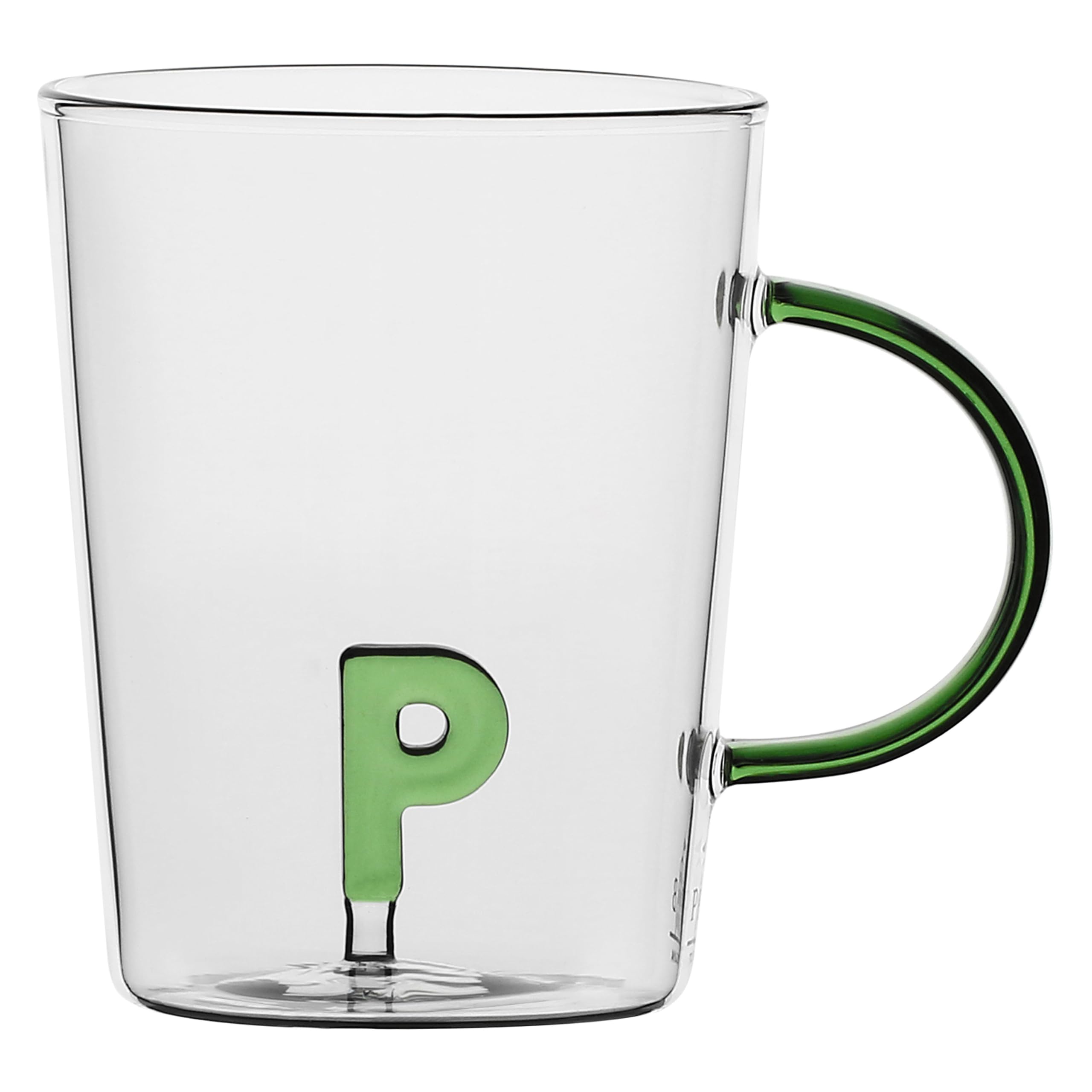 LA PORCELLANA BIANCA - Letter 'P' Mug in Borosilicate Glass, Capacity 400 cc, Allalettera Collection