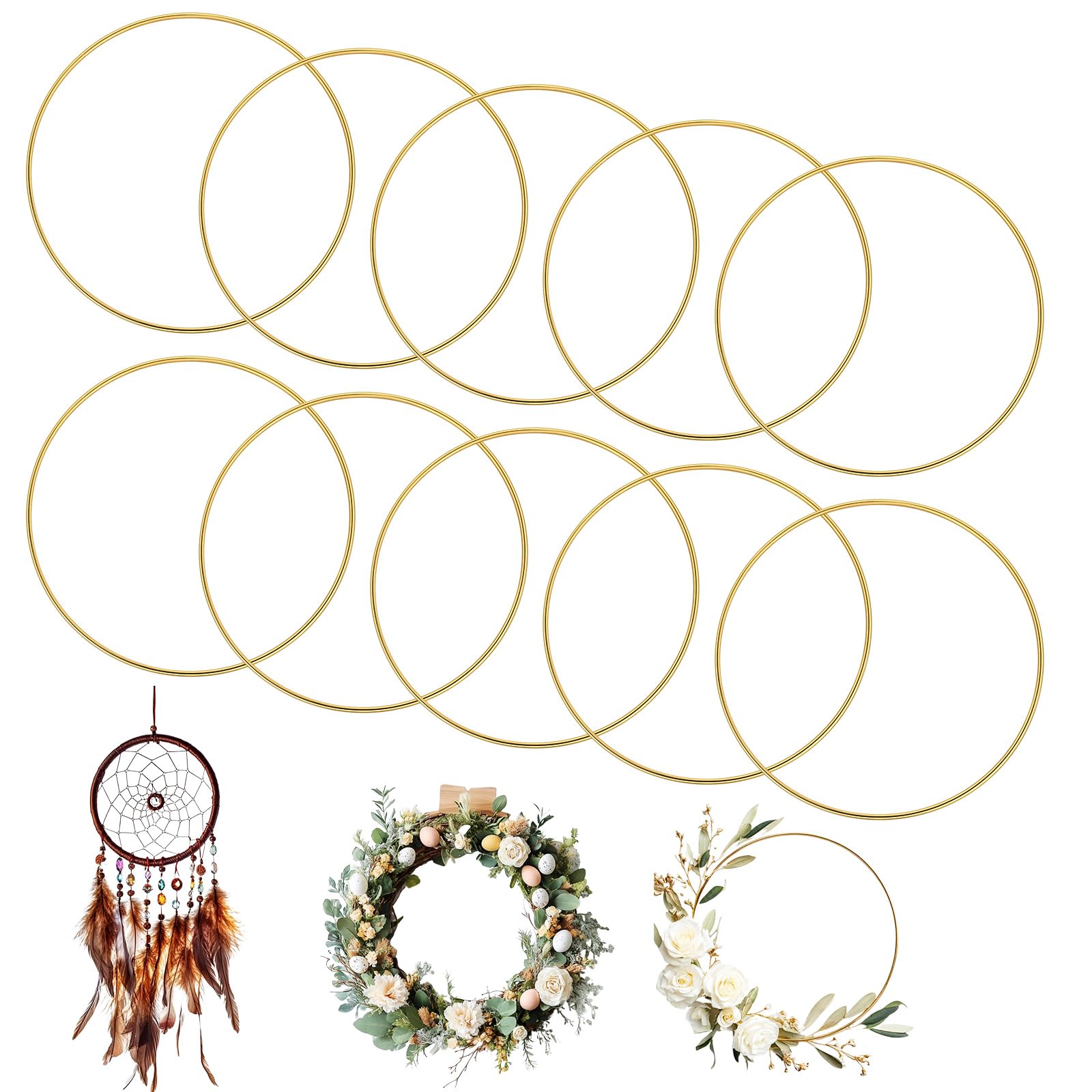 10 Pièces Cercles Métalliques Blancs 20cm Pour Art Floral, Attrape-Rêves Et Macramé