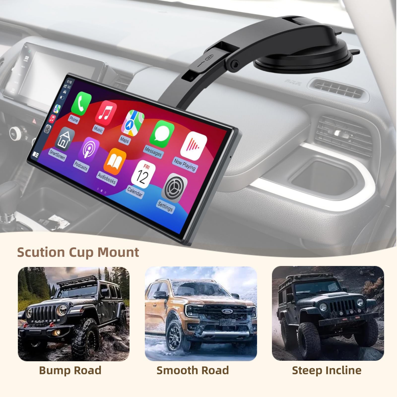 Support à Ventouse & Adhésif Fort Pour Écran Auto (CarPlay, GPS) - Ajustable Anti-Vibration