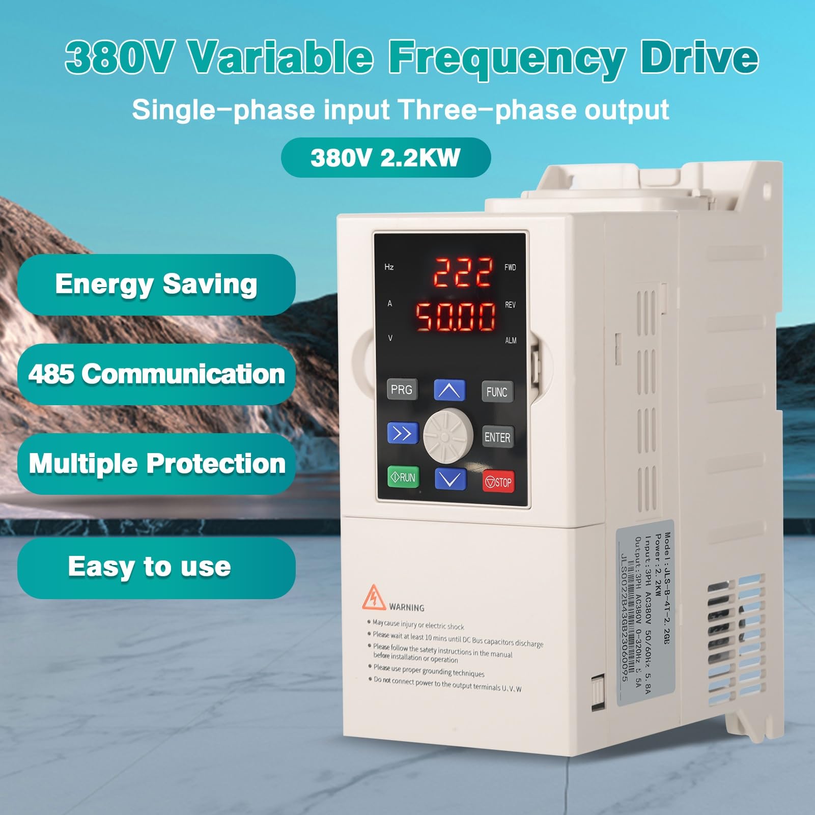 Frequenzumrichter 380V VFD Motordrehzahlregelung Drehzahlregler 380V Motor Dreiphasiger EIN und Ausgang CNC-Frequenzumrichter 4 kW mit 2 m Verlängerungskabel