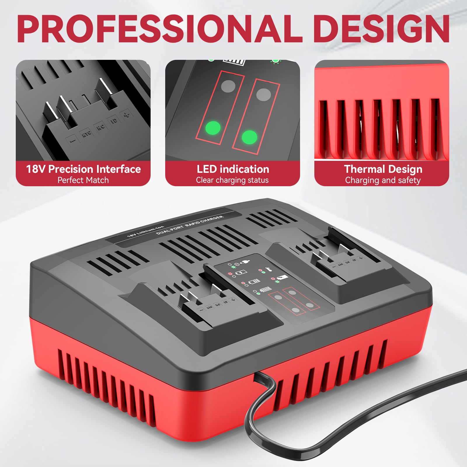 ASUNCELL 3A Cargador de Doble Puerto para Power X-Change de 18V batería de Iones de Litio, Cargador rápido Twincharger, gestión de Carga Inteligente con Pantalla LED