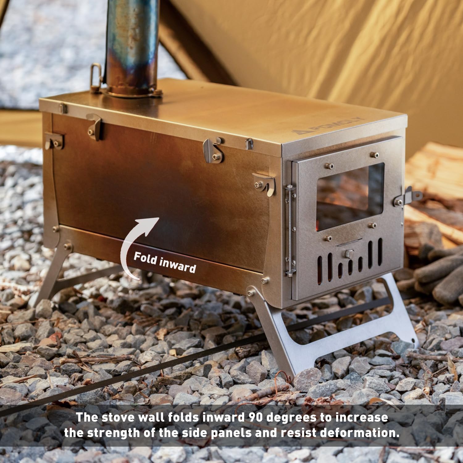 POMOLY Camping Wood Stove Hot Tent Stove, UltraFold 0.6 Portable Lightweight Titanium Stove for Hiking, Cooking, Heating (Stove Pipe 9.84ft / 3m)