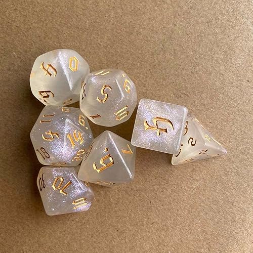 Miniatura 7 de 7 dados poliédricos DND blancos, dados acrílicos para juegos de mesa, juegos de rol, recuerdos de fiesta familiar (rosa)