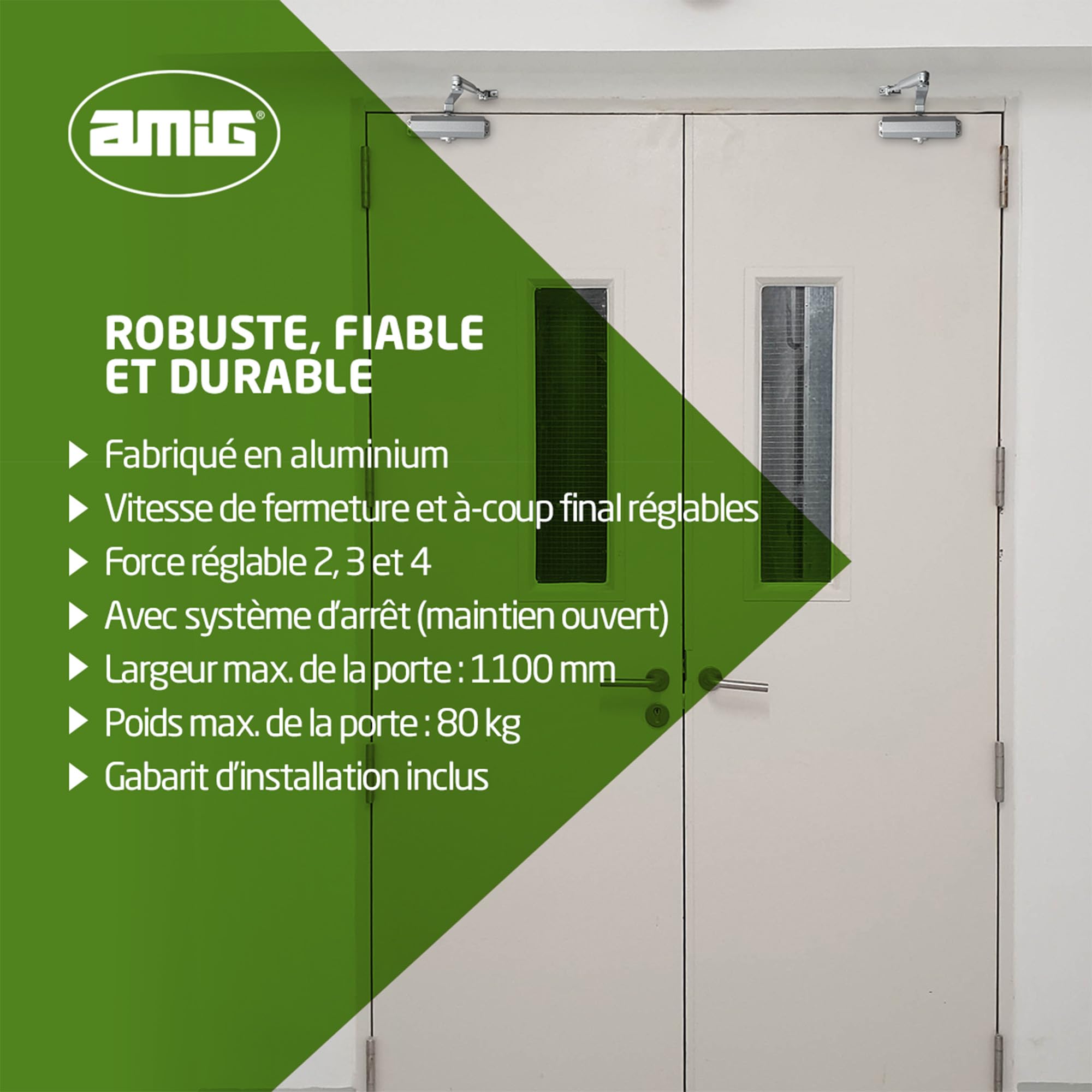 Amig - Ferme-porte automatique pour portes d'un poids maximal de 40 kg et d'une largeur maximale de 85 cm - Avec rétention | En aluminium argenté | Évite les accidents | Vis incluses