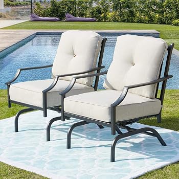 Amazon Com Patiofestival Rocking Patio Chairs Outdoor Metal Furniture Motion Spring Patio Chair Black Metal Dining Bistro Set With Padded Cushion For Porch Garden Balcony Garden Outdoor