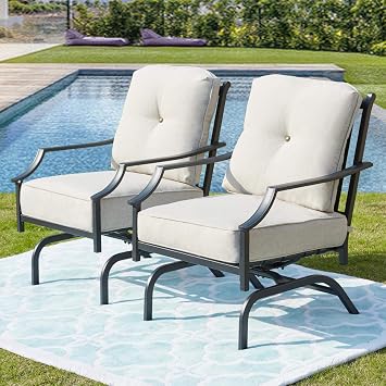 Rocking Patio Chairs Outdoor Metal Furniture Motion Spring Patio Chair Black Metal Dining Bistro Set with Padded Cushion for Porch Garden Balcony