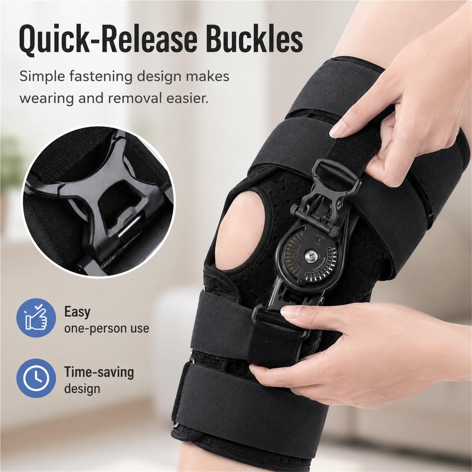 Ginocchiera Articolata Regolabile con Cerniere ROM Rimovibili e Controllo della Flessione per Post-Operatorio Supporto Compressione Traspirante Design Antiscivolo(L)