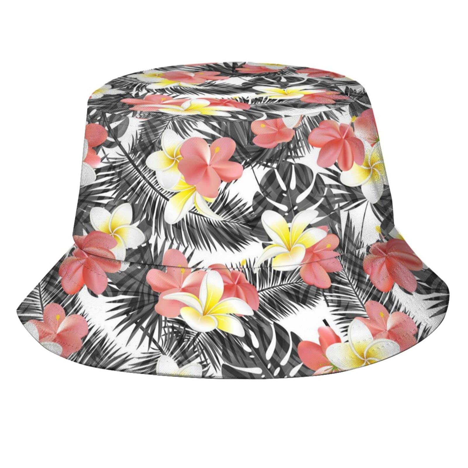 Lohtwgg Hawaiian Tropical Flower Bucket Hats for Women Summer Wide Brim Hawaii Bucket Sun Hat Beach Vacation Travel Accessories