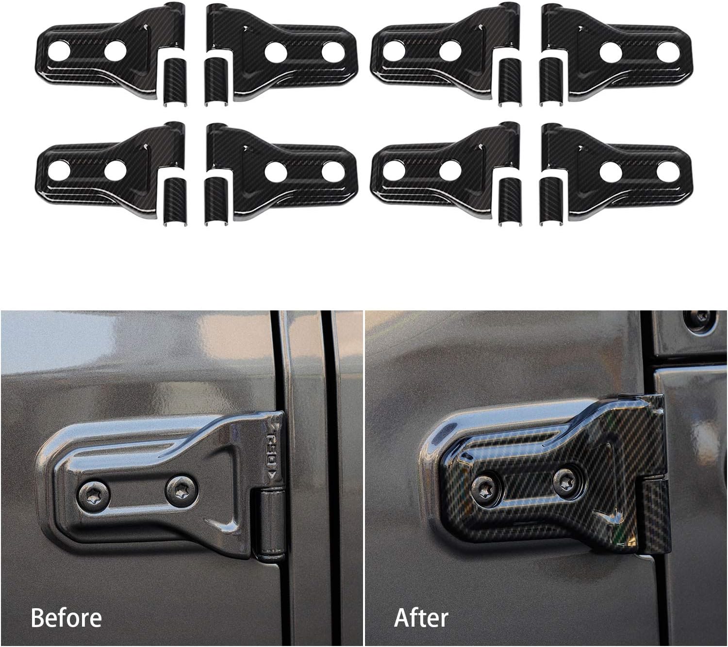 CheroCar JL JT Door Hinge Covers Protector Carbon Fiber Grain Decoration Kits Fits For 2018-2020 Jeep Wrangler JL JLU, for 2020 Jeep Gladiator JT, Exterior Accessories, 8Pack