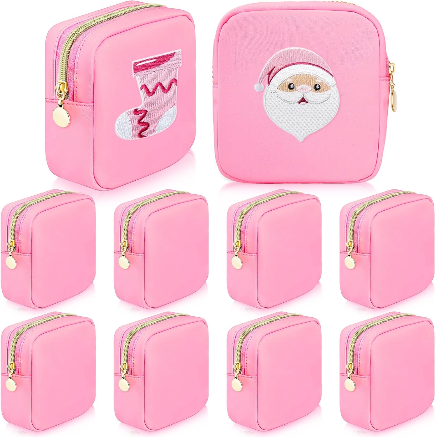 Giesiery 9 Pcs Christmas Mini Pouch Bag Nylon Cosmetic Bag for Purse Preppy Makeup Bags Bulk Zipper Organizer Bag Set for Women Travel Toiletry Bags Nylon Gift Pouch