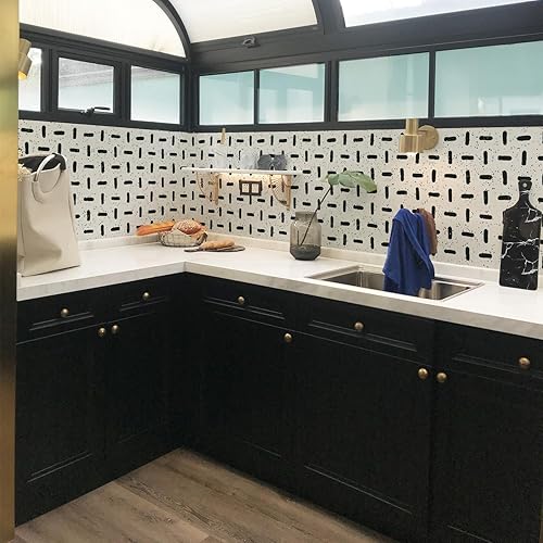 Miniatura 8 de Heroad Papel tapiz de 16.1 x 236 pulgadas, diseño bohemio de líneas cortas, papel de contacto autoadhesivo para gabinetes, impermeable, grueso,