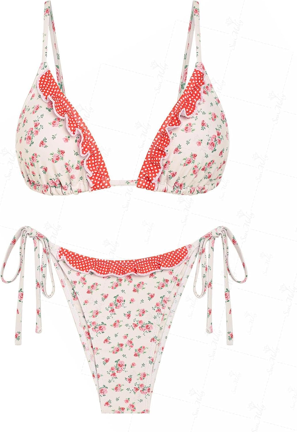 seamoly Textured Cinched Tie Straps Tanga Bikini Set