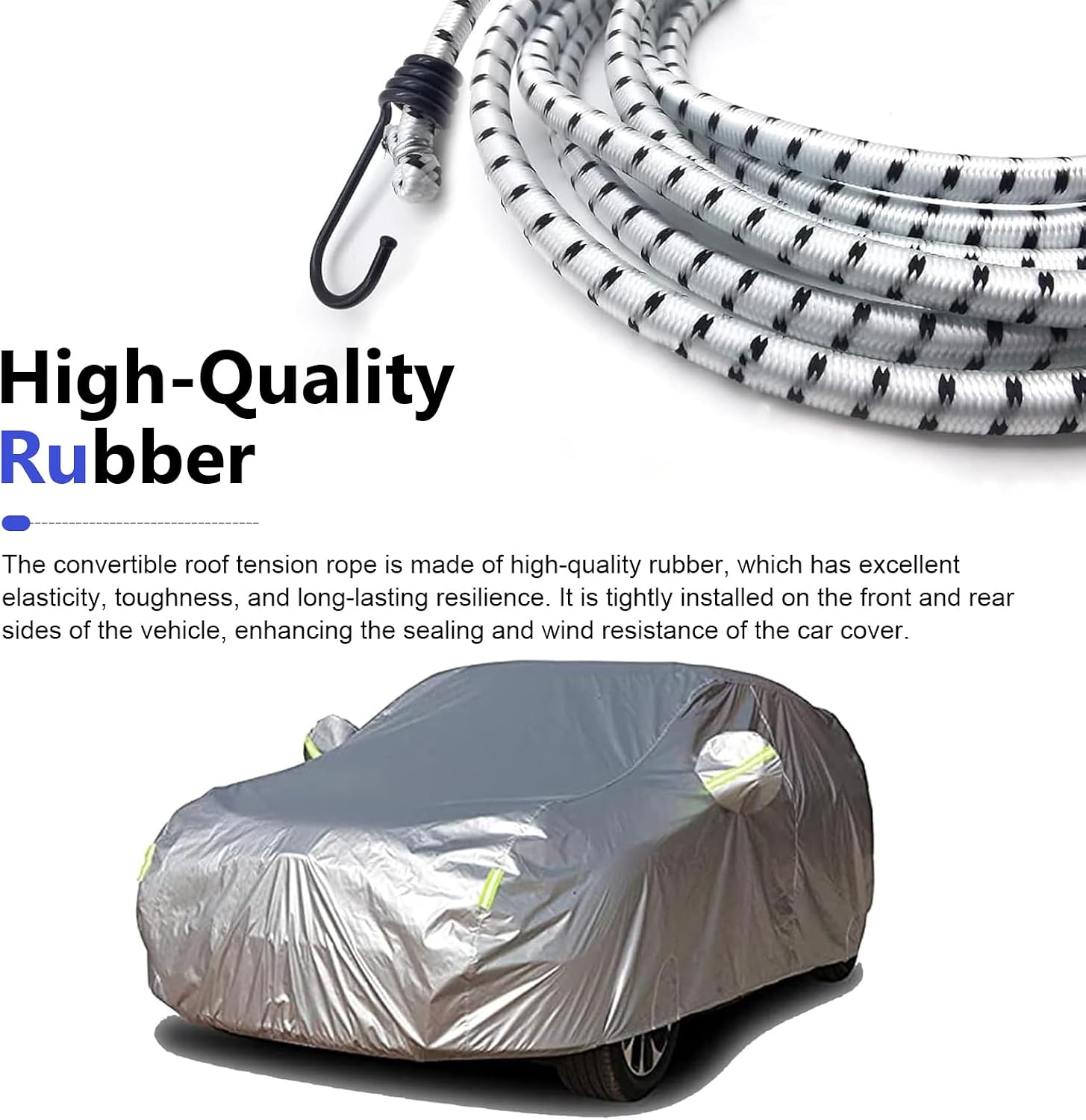 6 PCS Gust Strap Wind Protector Kit, Crack-resistant Car Cover Straps with Bungee Cords Hook Clips, Elasticity Fixed Drawstring for Luggage Camping, Multifunctional Vehicle Accessories (White) image 3